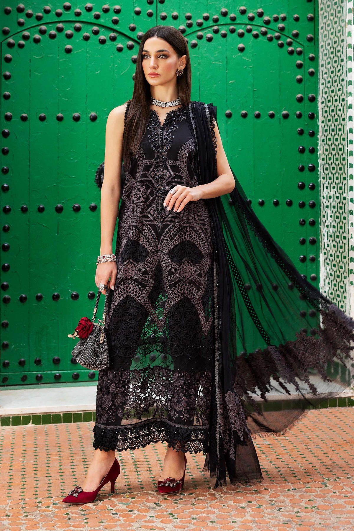 3 Piece Unstitched Embroidered Lawn Suit | D-2512-B | Maria B