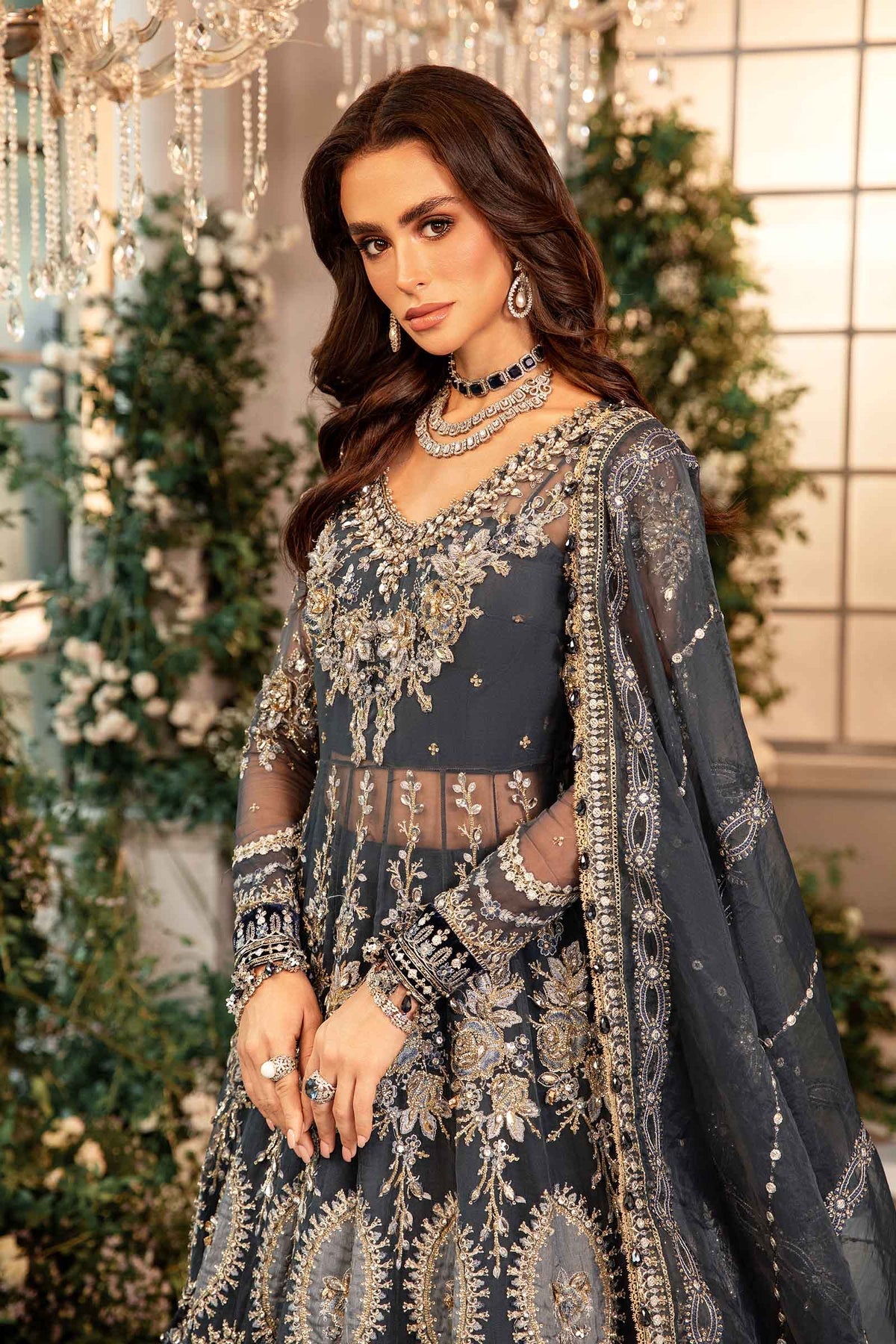 Maria. B | 3 Piece Unstitched Embroidered Organza Suit | BD-2901-Dull Blue-Default