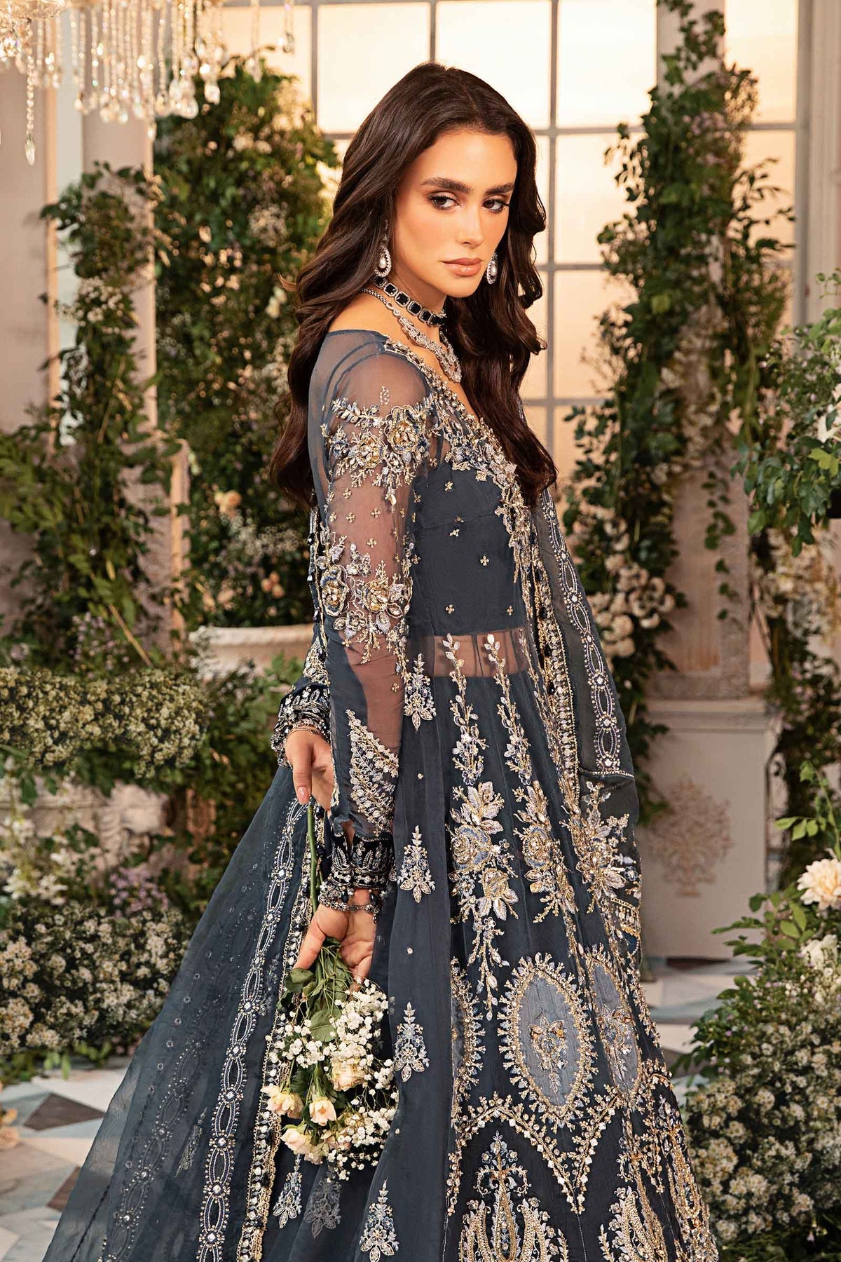 Maria. B | 3 Piece Unstitched Embroidered Organza Suit | BD-2901-Dull Blue-Default