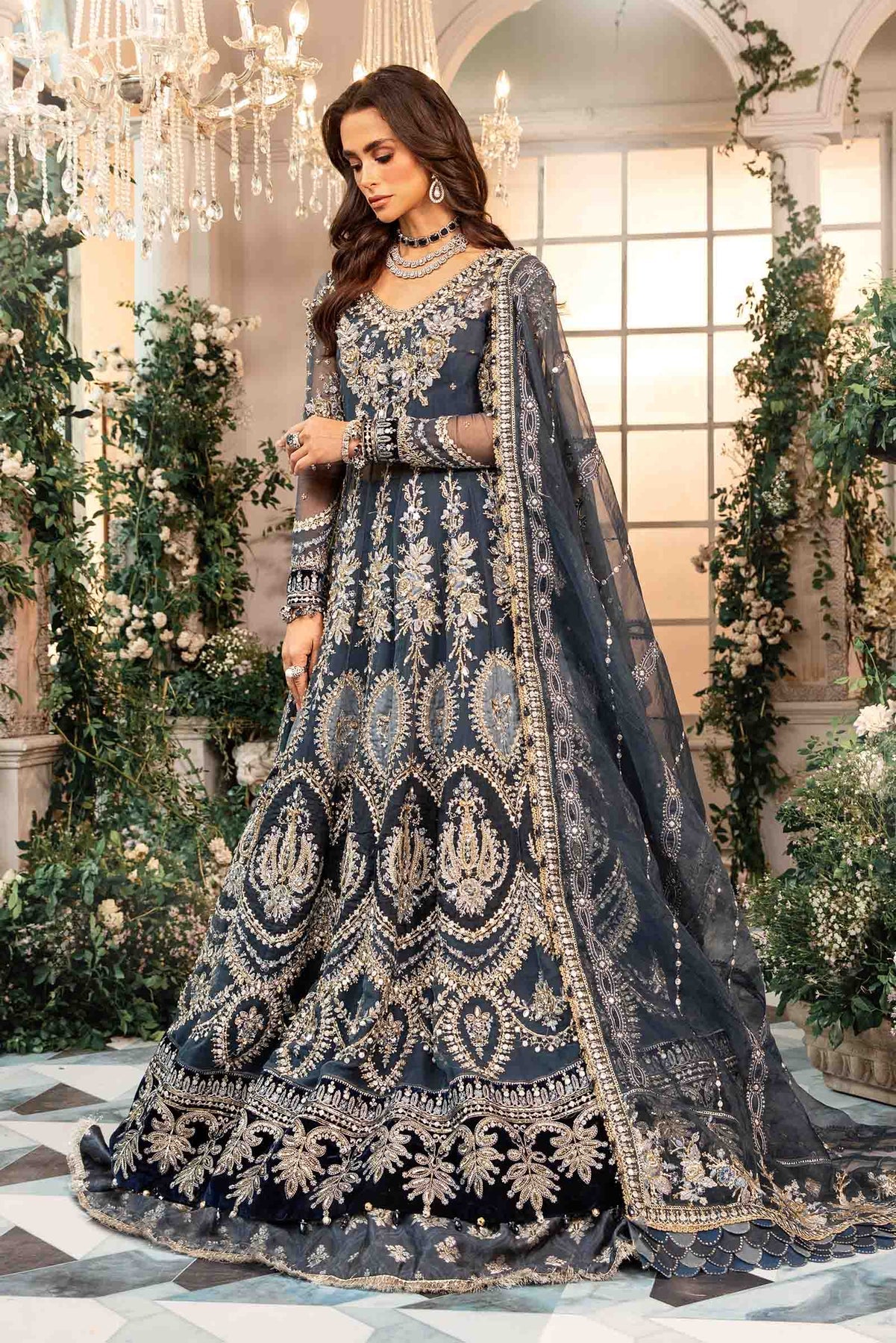 Maria. B | 3 Piece Unstitched Embroidered Organza Suit | BD-2901-Dull Blue-Default