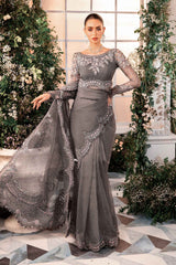 Embroidered Organza Suit | BD-2902 - Grey-Default