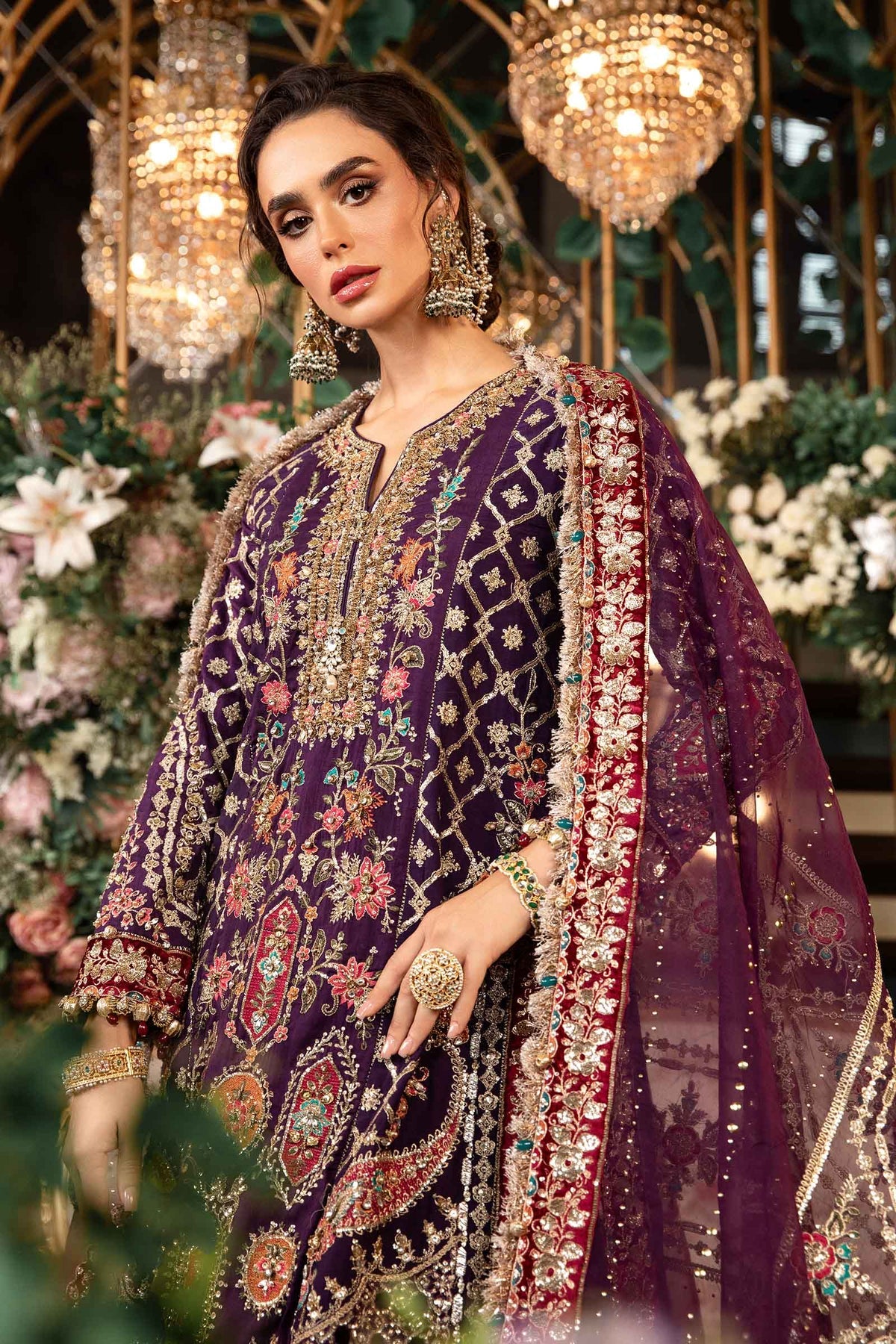 MARIA B | 3 Piece Unstitched Embroidered Raw Silk Suit-Purple | BD-2903