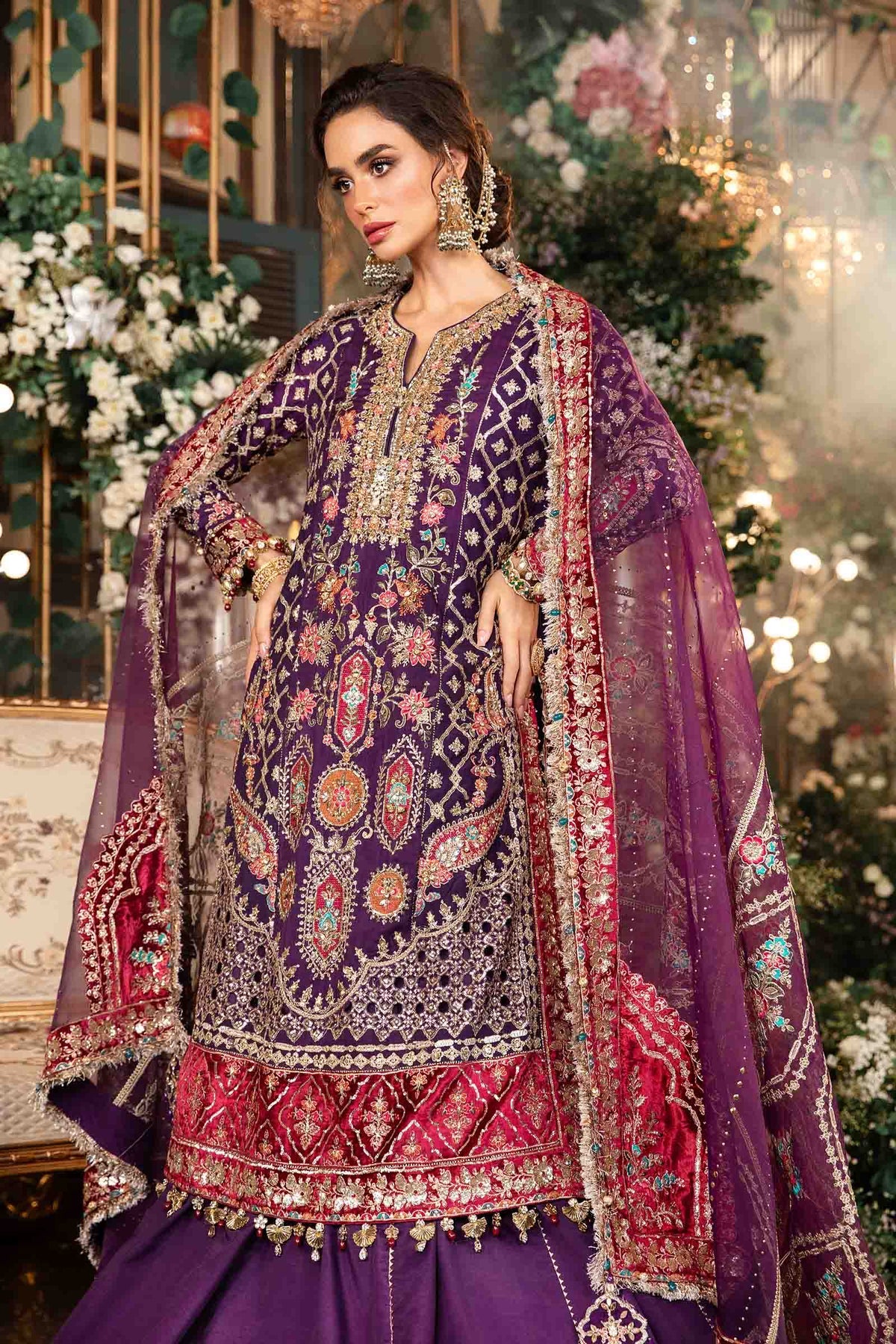 MARIA B | 3 Piece Unstitched Embroidered Raw Silk Suit-Purple | BD-2903