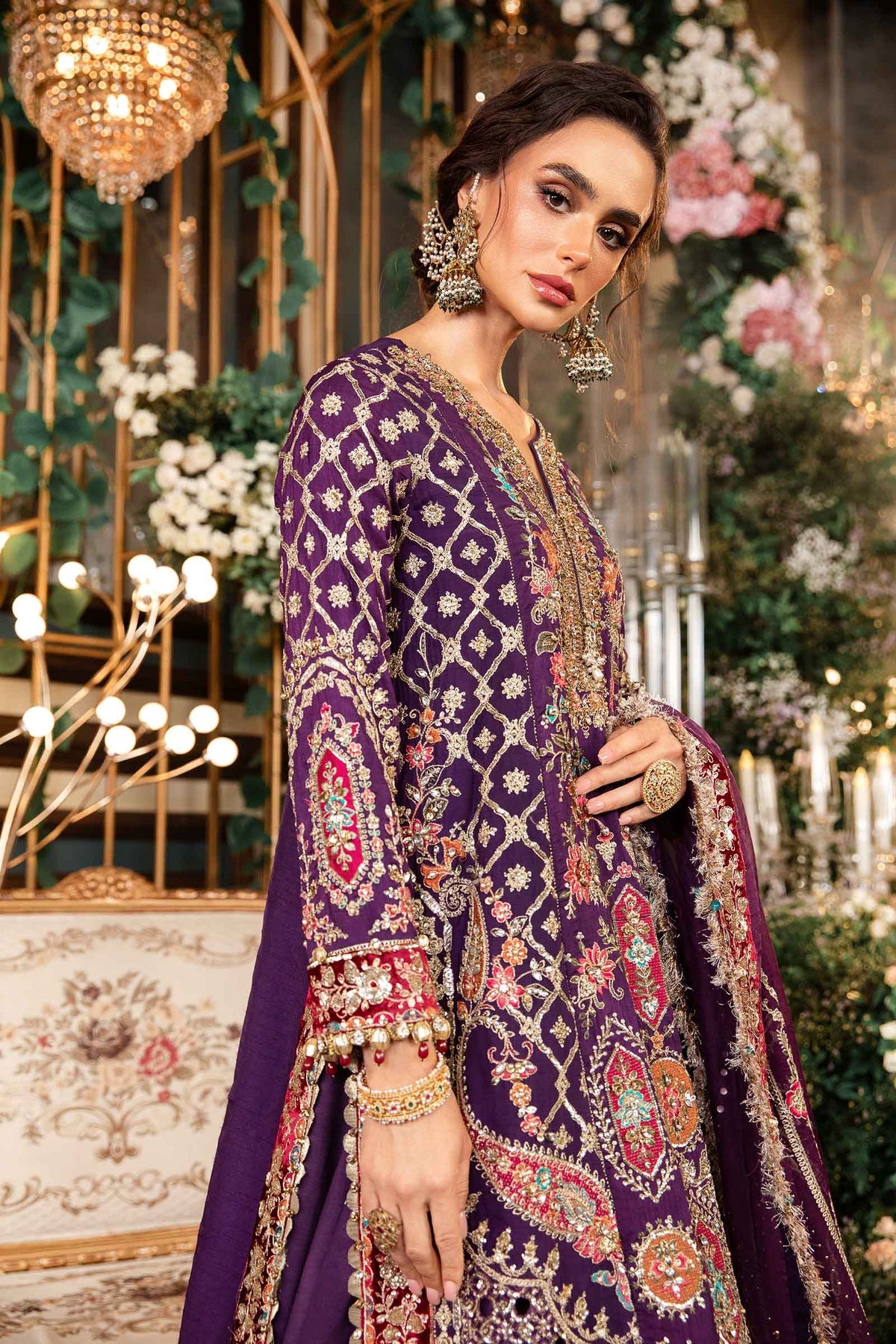 MARIA B | 3 Piece Unstitched Embroidered Raw Silk Suit-Purple | BD-2903