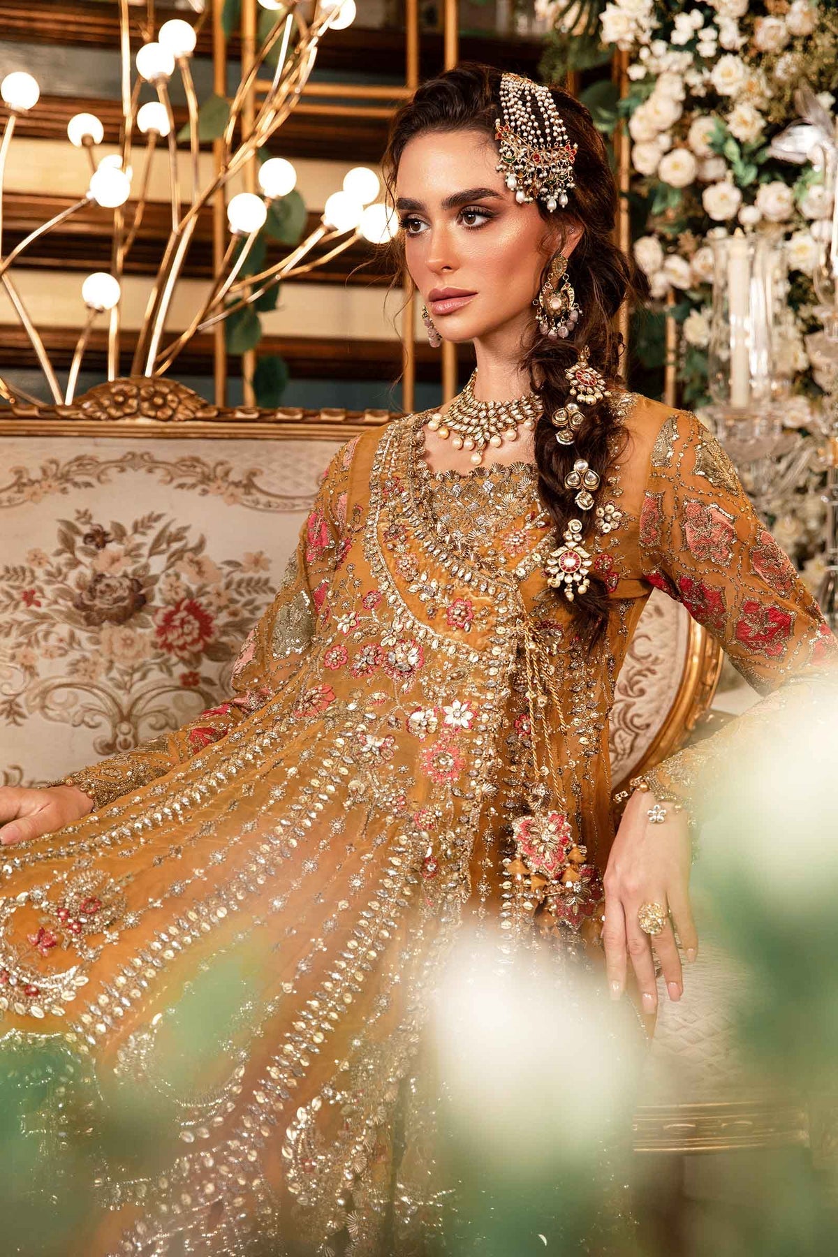 Maria B - 3 Piece Unstitched Embroidered Organza Suit | BD-2907-Mustard