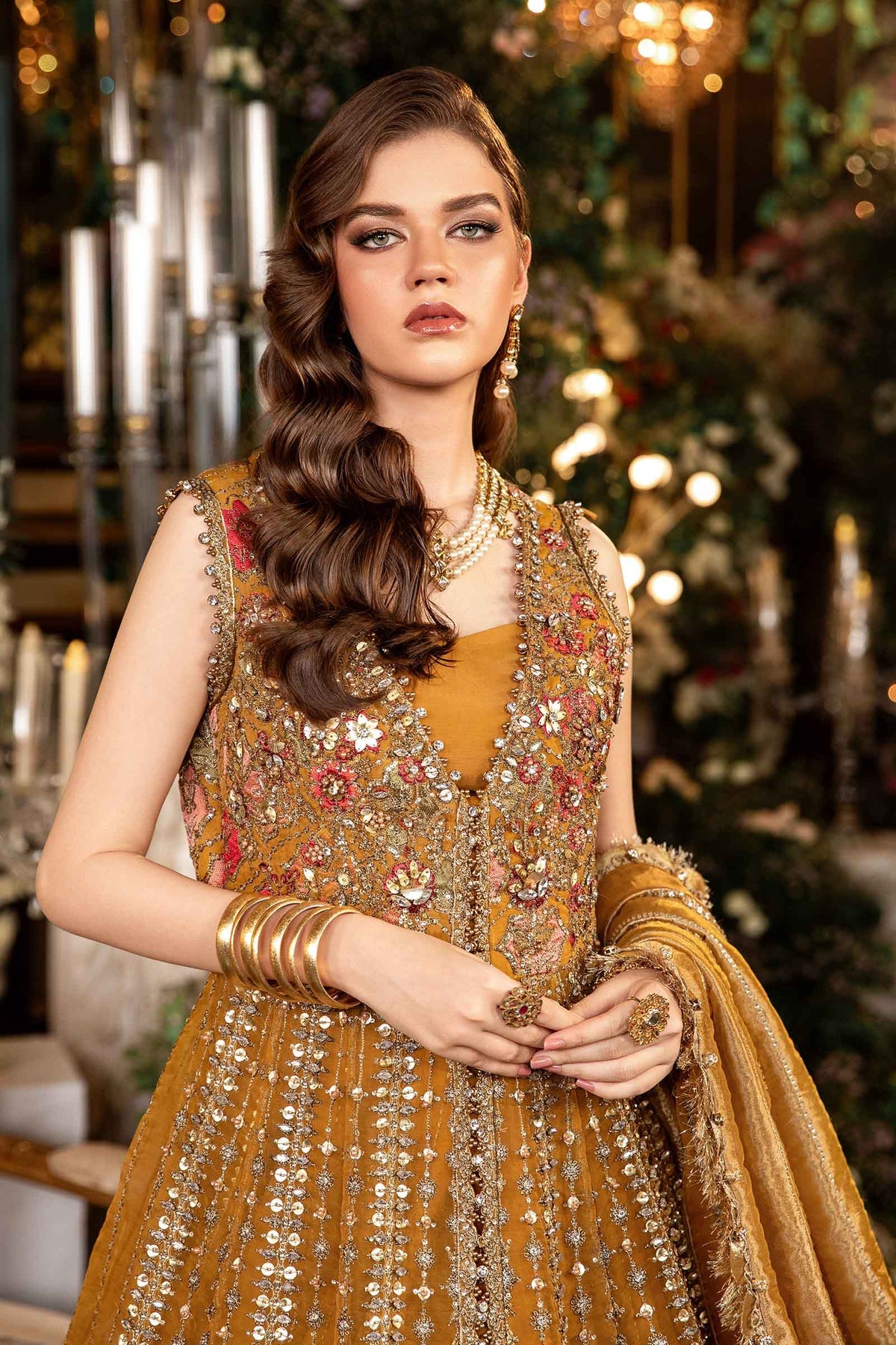 Maria B - 3 Piece Unstitched Embroidered Organza Suit | BD-2907-Mustard