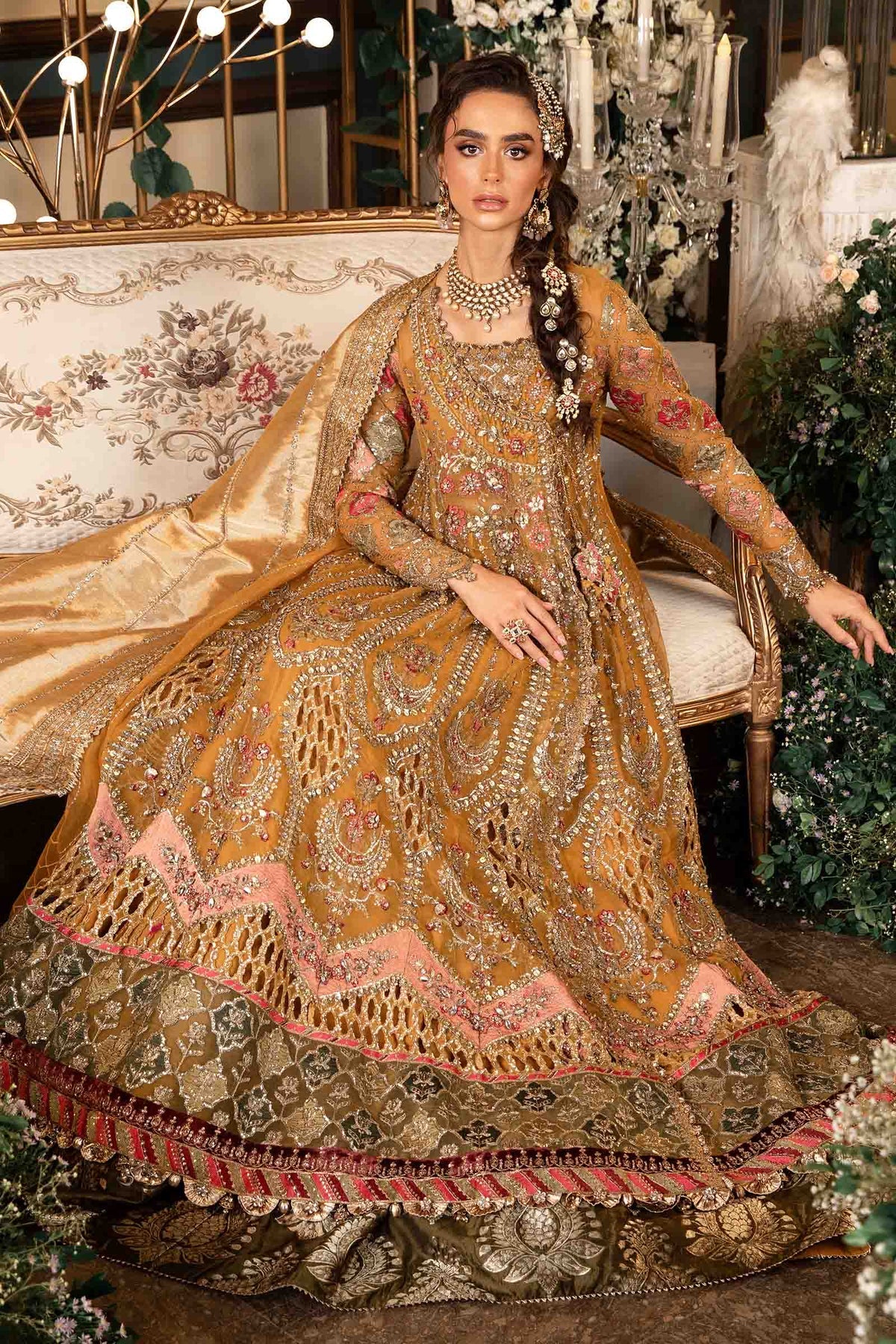 Maria B - 3 Piece Unstitched Embroidered Organza Suit | BD-2907-Mustard