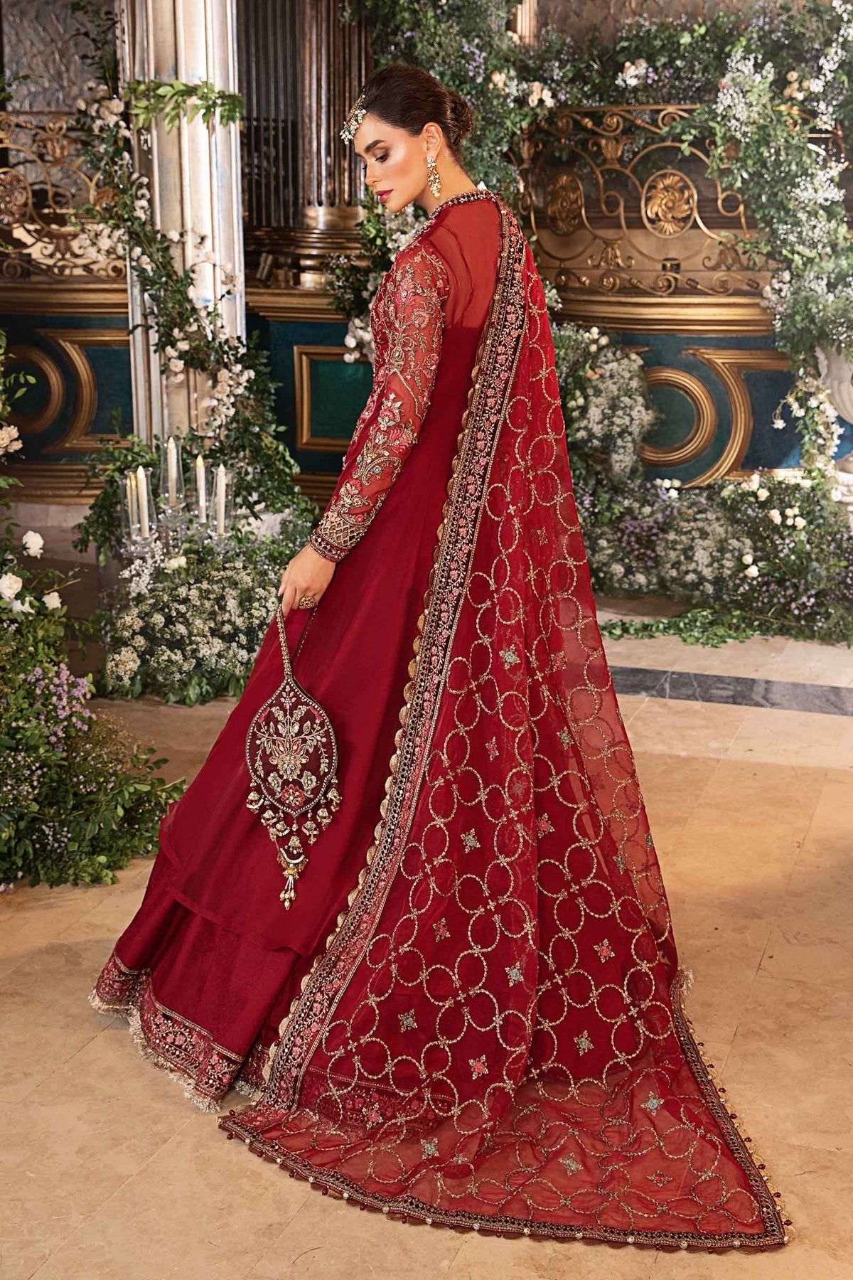 Maria B | 3 Piece Unstitched Embroidered Organza Suit-Red | BD-2908