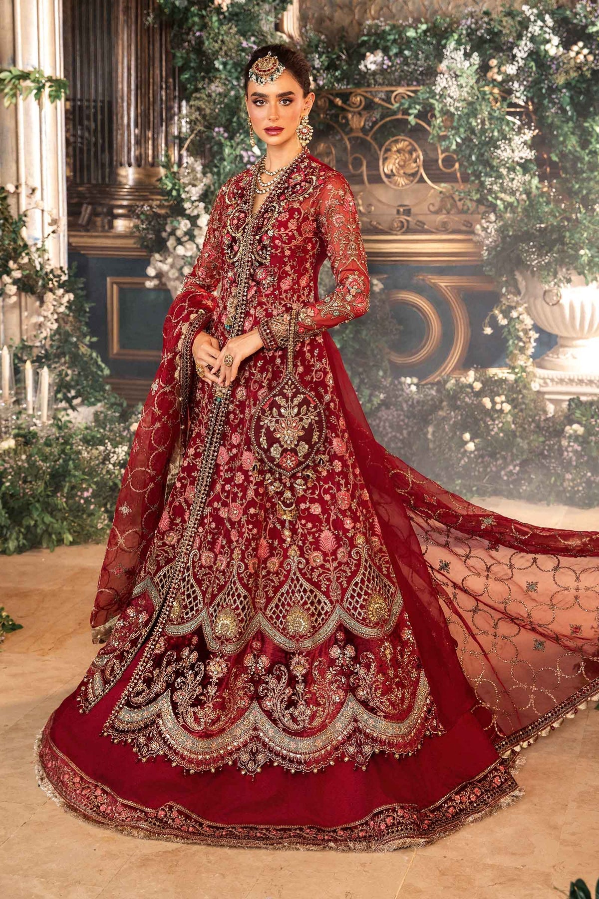 Maria B | 3 Piece Unstitched Embroidered Organza Suit-Red | BD-2908