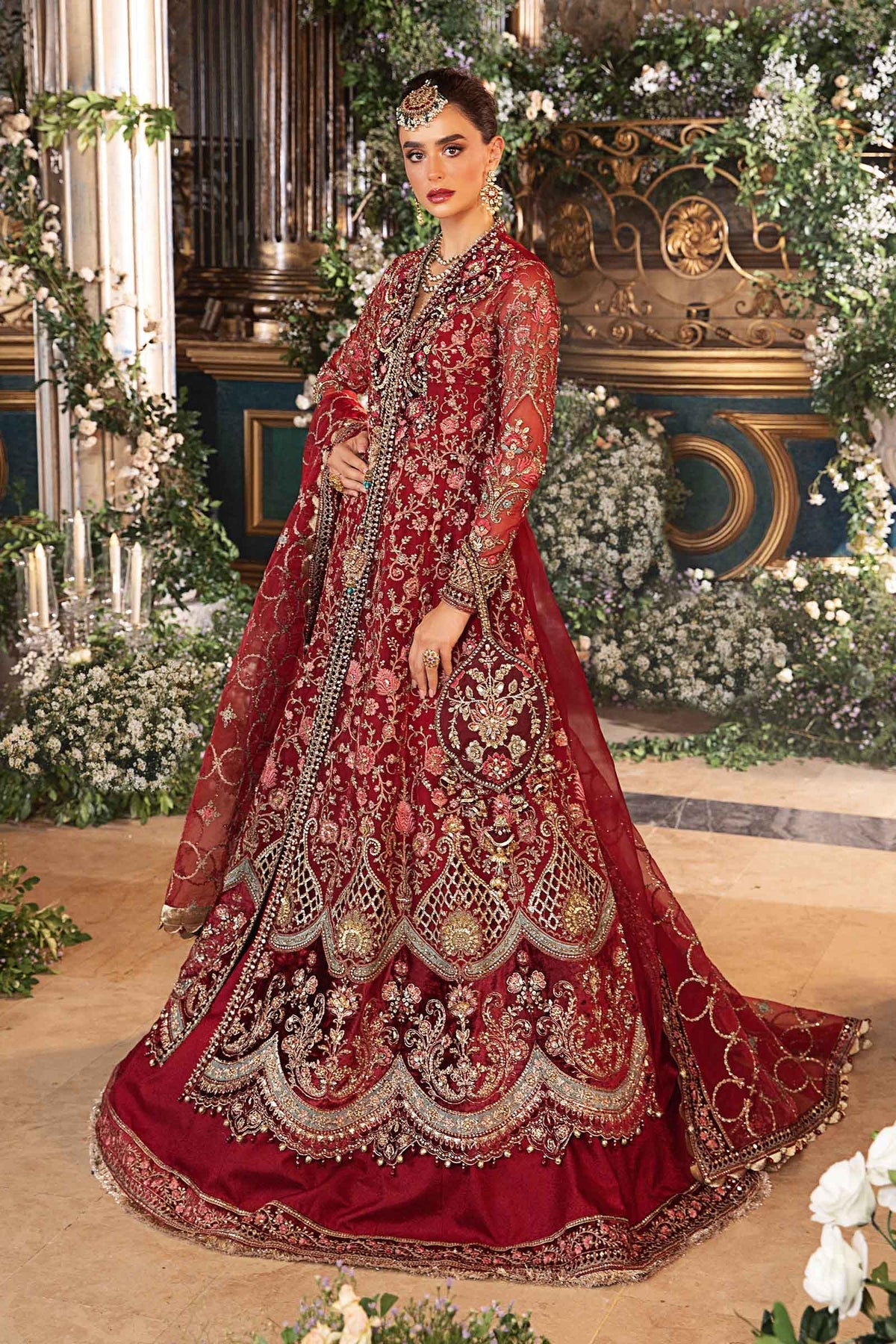 Maria B | 3 Piece Unstitched Embroidered Organza Suit-Red | BD-2908