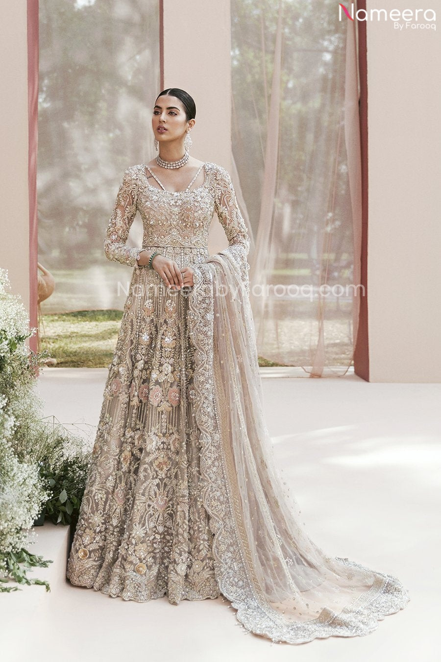 Long Gown Dusty Pink Bridal Lehenga